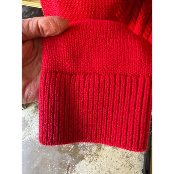 Chaps Red Fisherman Cable Knit Sweater 3 button M 100% Cotton Long Sleeve Preppy - Picture 9 of 10